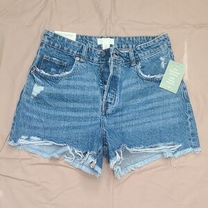 H&M Blue Jean Shorts Distressed Raw Hem